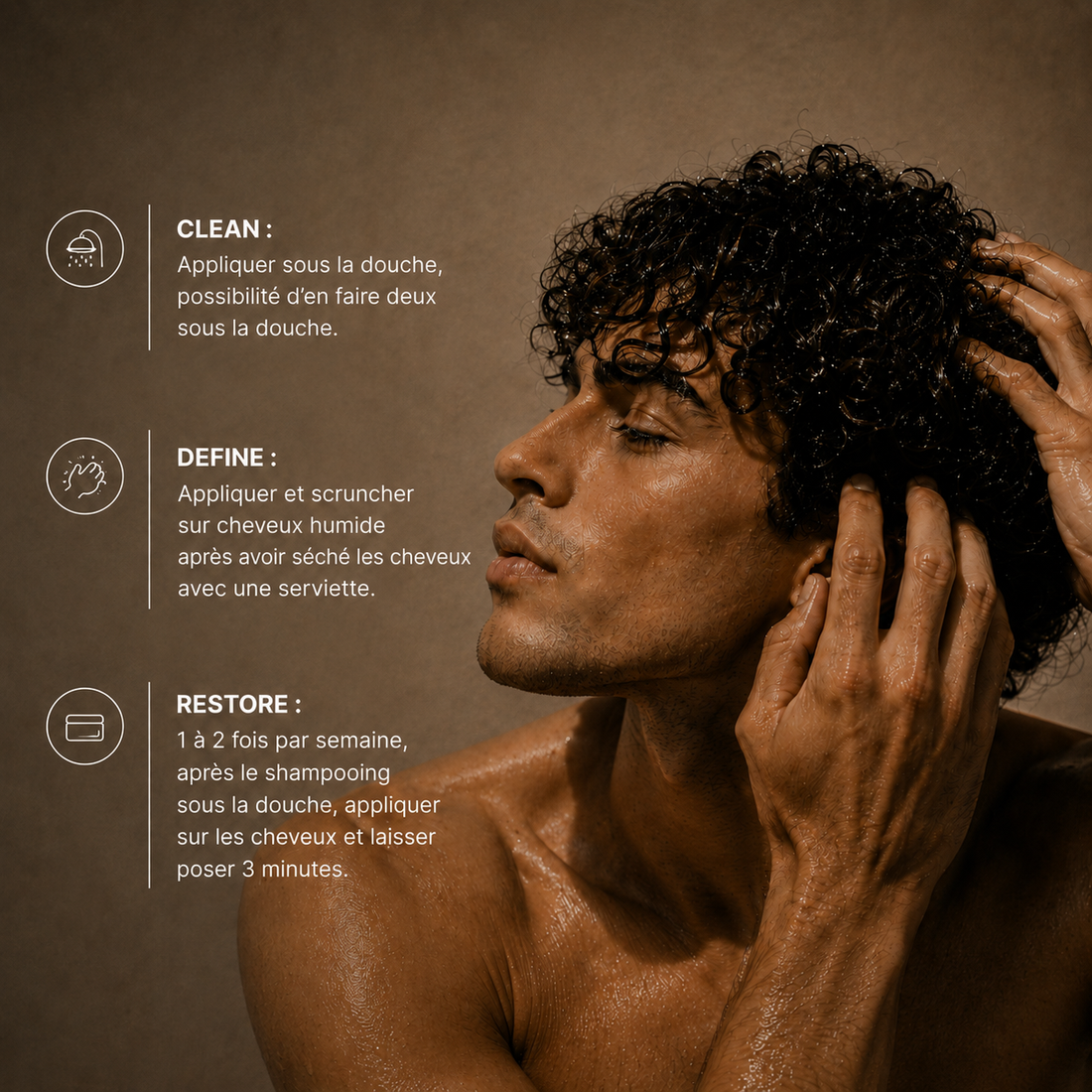 Application de la crème bouclante sur cheveux humides étape par étape